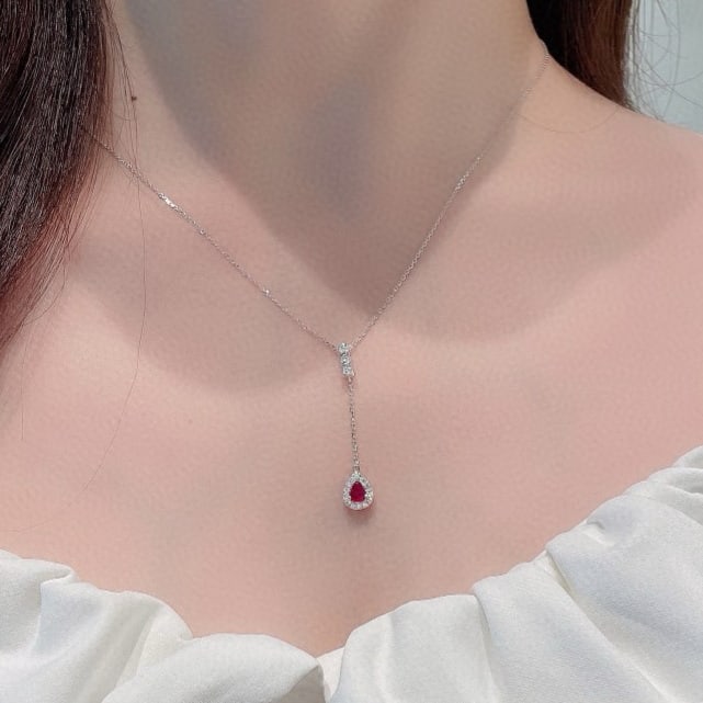 14k Gold 0.47 Ctw Natural Ruby & Diamond Necklace - 2