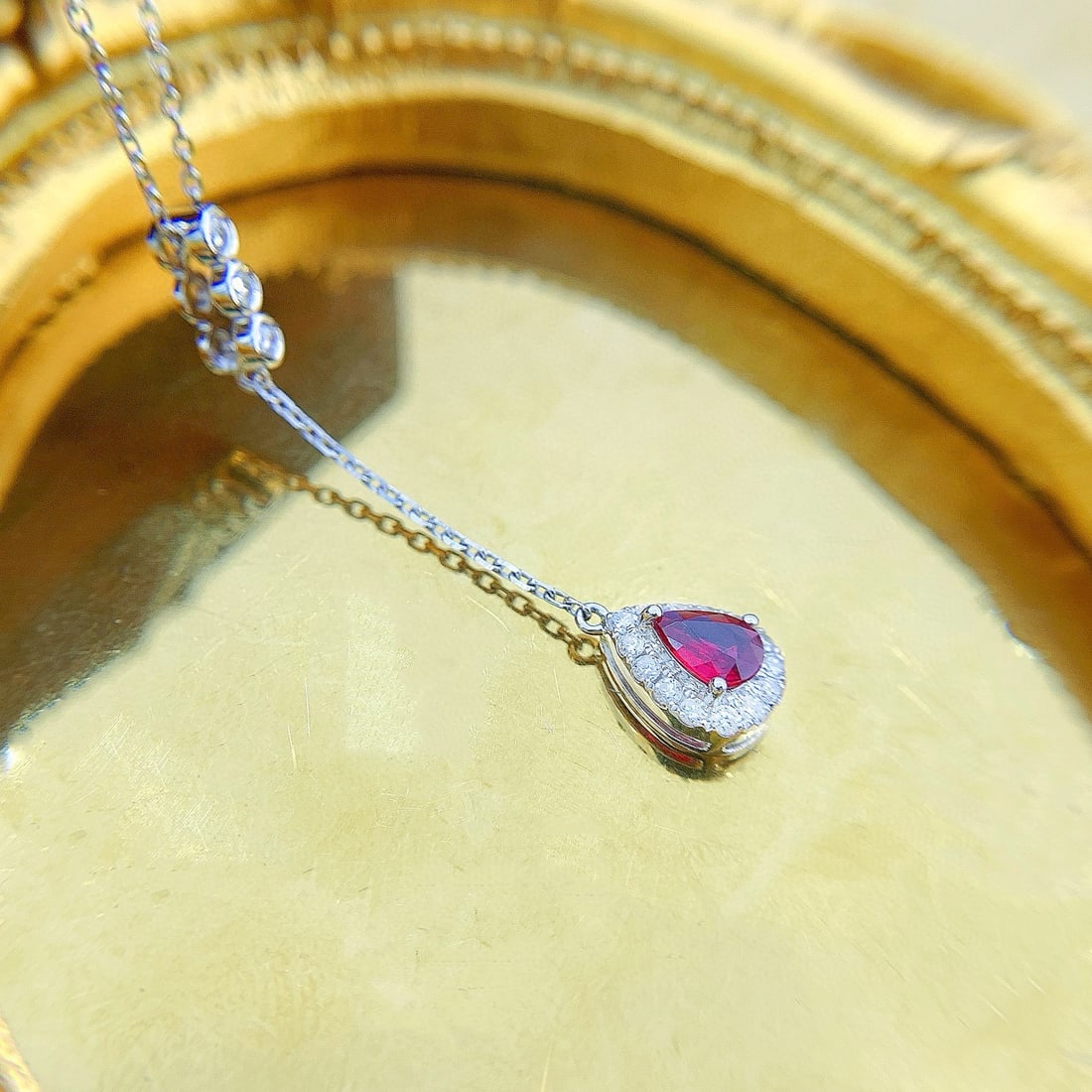 14k Gold 0.47 Ctw Natural Ruby & Diamond Necklace - 3