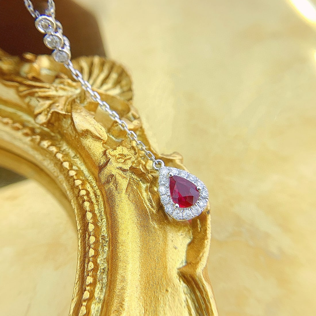 14k Gold 0.47 Ctw Natural Ruby & Diamond Necklace - 4