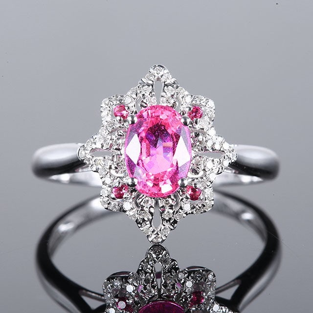 14k Gold 1.41 Ctw Natural Sapphire & Diamond Ring: Ref:231161223 // gold content:14k gold // ring size:7. 25us // // main gemstone:sapphire // shape:multiple // carat weight:1. 24ct // color:pink // treatment:natural // // adjacent gemstone 2 :