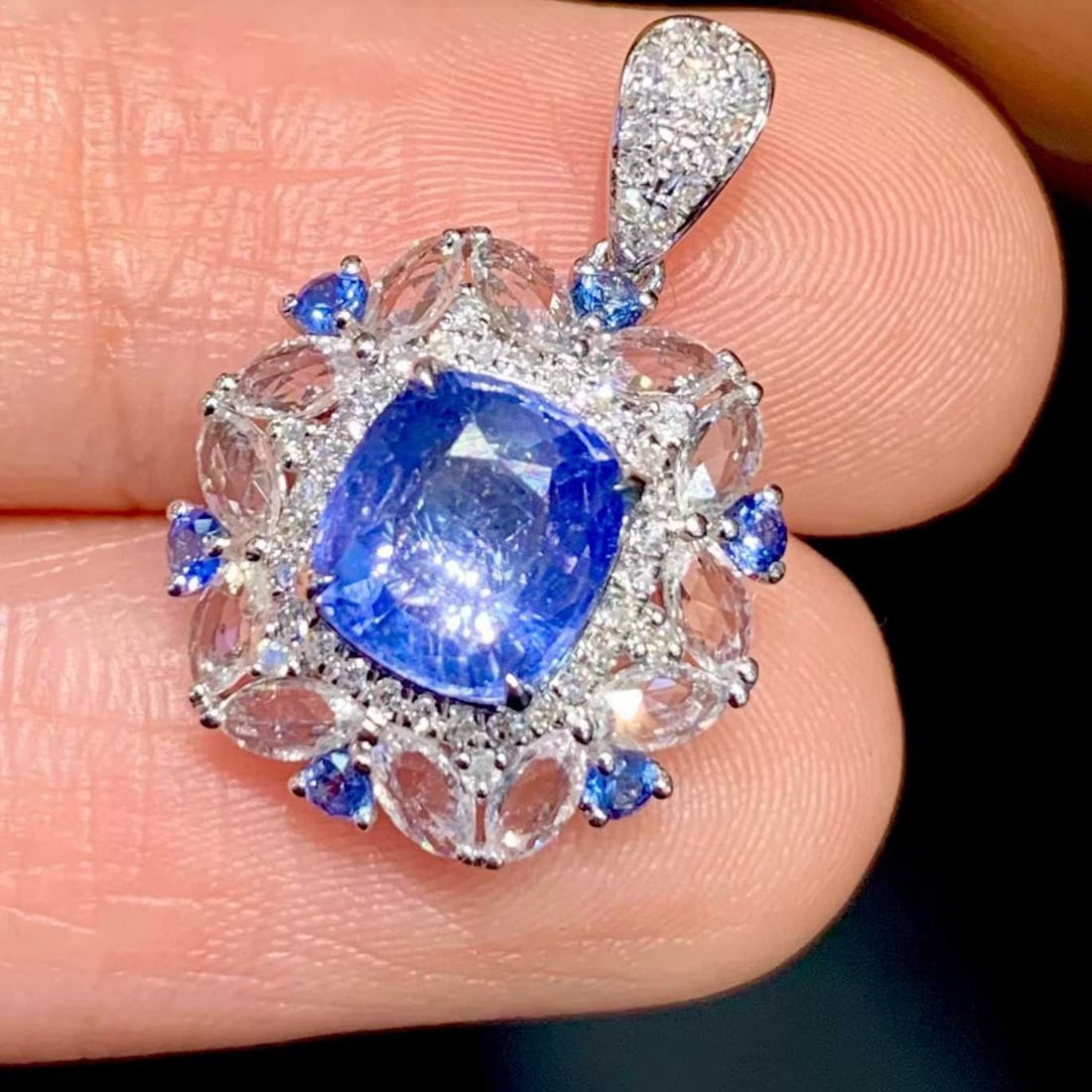 14k Gold 1.65 Ct Natural Sapphire & Diamond Pendant( Without Chain ) - 2
