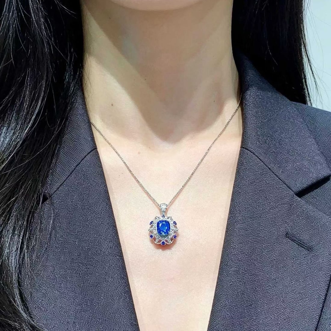14k Gold 1.65 Ct Natural Sapphire & Diamond Pendant( Without Chain ) - 4