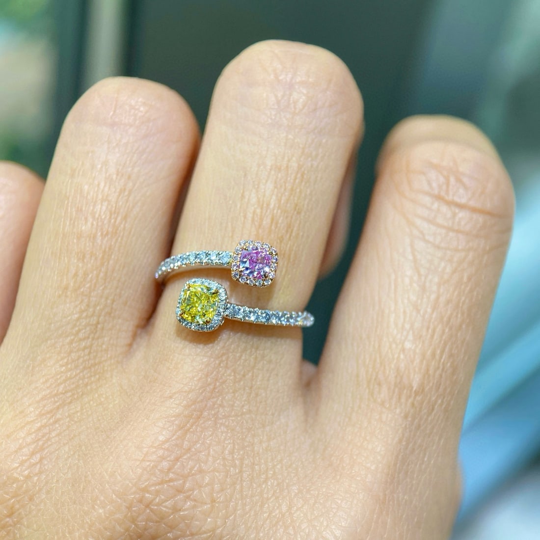 Gia Certified 14k Gold 0.80 Ctw Natural Pink Diamond & Yellow Diamond & Toi Et Moi Ring - 2