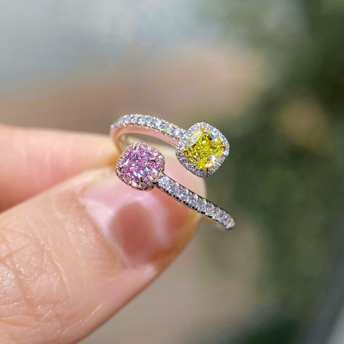 Gia Certified 14k Gold 0.80 Ctw Natural Pink Diamond & Yellow Diamond & Toi Et Moi Ring - 3