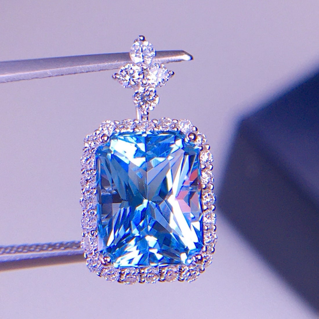 14k Gold 2.91 Ct Natural Aquamarine & Diamond Pendant( Without Chain ) - 2