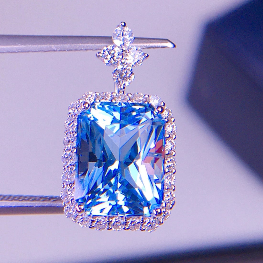 14k Gold 2.91 Ct Natural Aquamarine & Diamond Pendant( Without Chain ) - 5