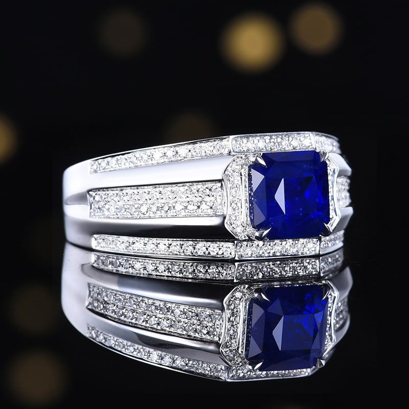 14k Gold 2.71 Ctw Natural Sapphire & Diamond & Men¡¯s Ring - 2