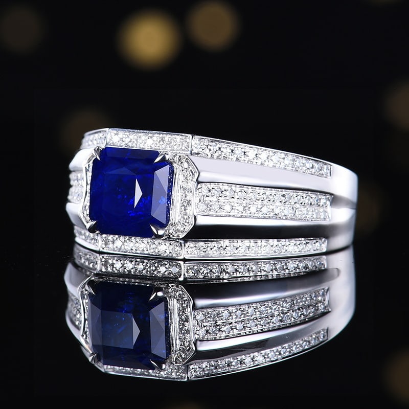 14k Gold 2.71 Ctw Natural Sapphire & Diamond & Men¡¯s Ring - 3