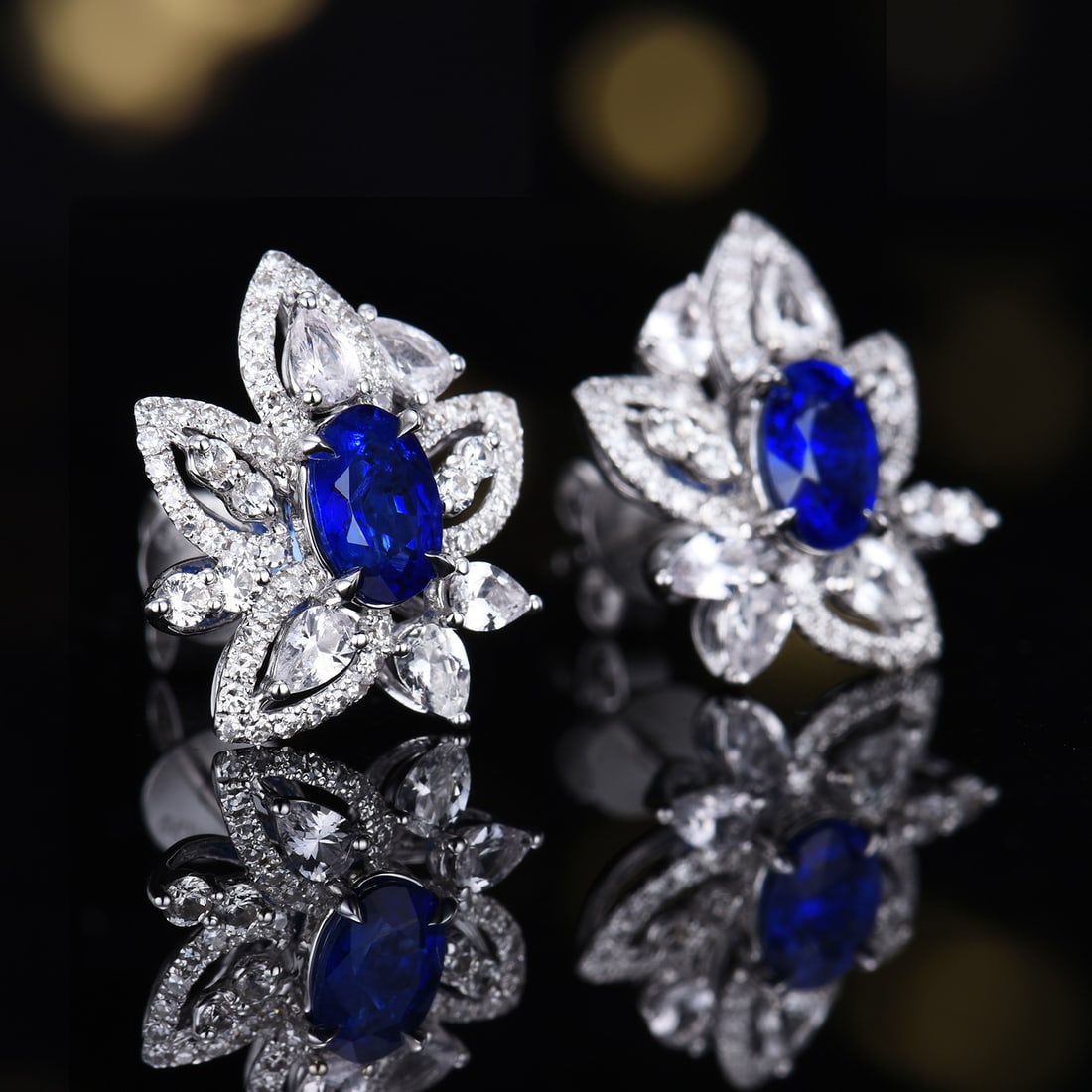 14k Gold 1.30 Ctw Natural Sapphire & Diamond Earrings - 2