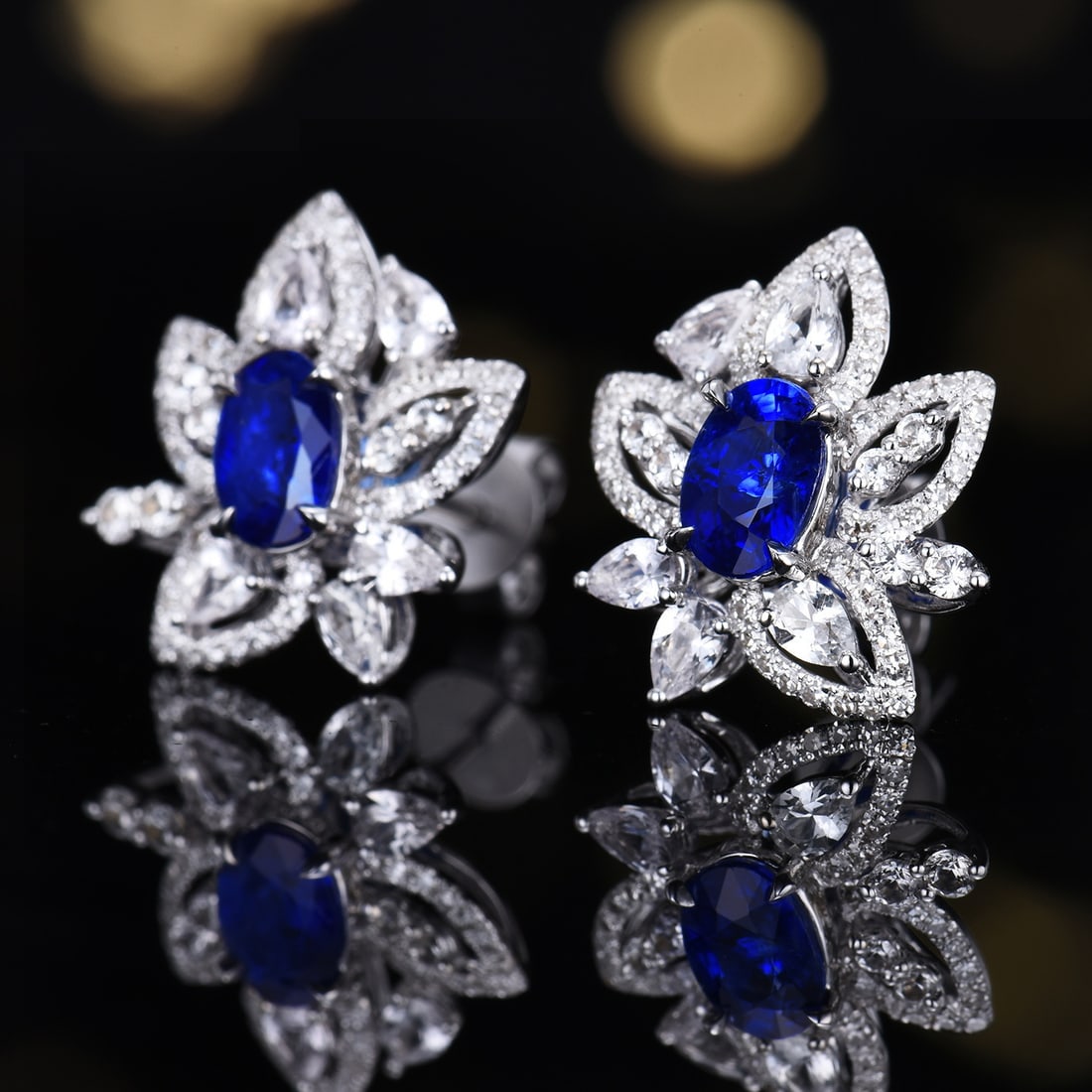 14k Gold 1.30 Ctw Natural Sapphire & Diamond Earrings - 3