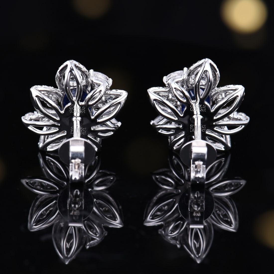 14k Gold 1.30 Ctw Natural Sapphire & Diamond Earrings - 4