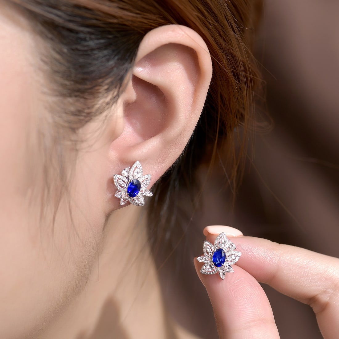 14k Gold 1.30 Ctw Natural Sapphire & Diamond Earrings - 5
