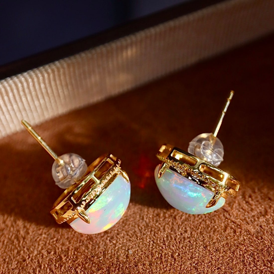14k Gold 5.03 Ctw Natural Opal & Diamond Earrings - 3