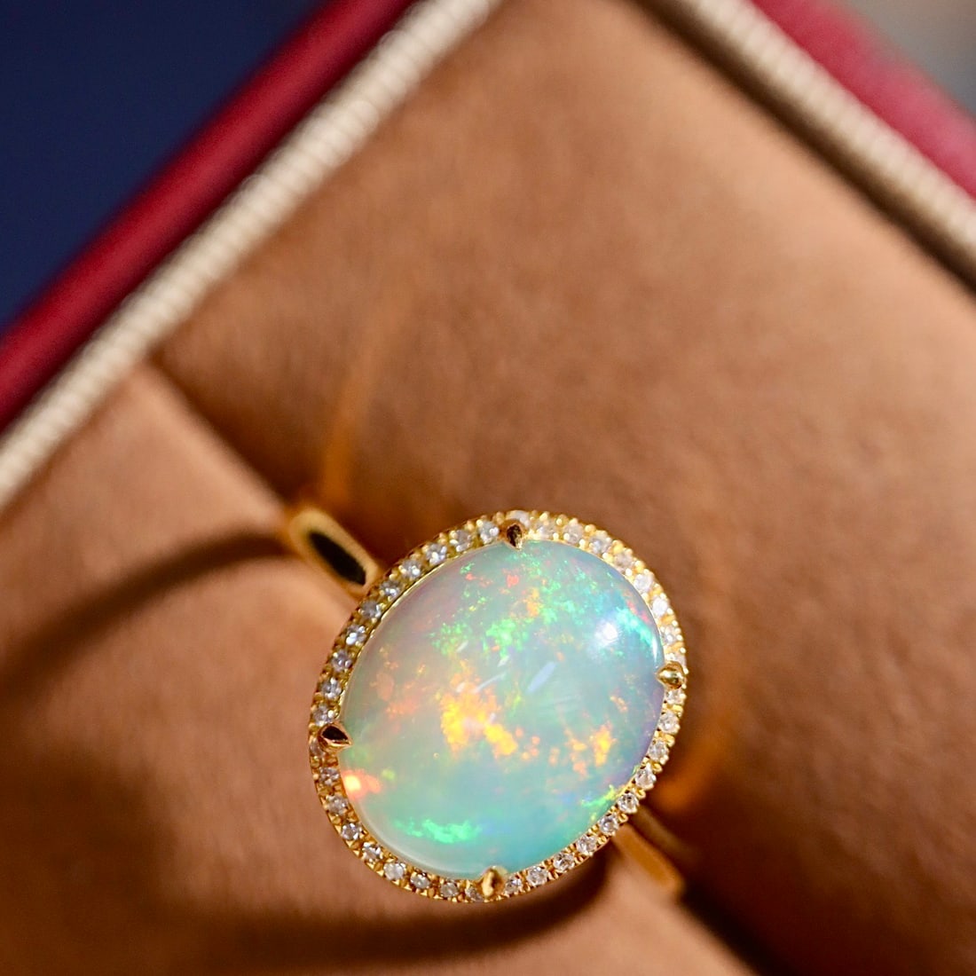 14k Gold 2.21 Ctw Natural Opal & Diamond Ring - 5