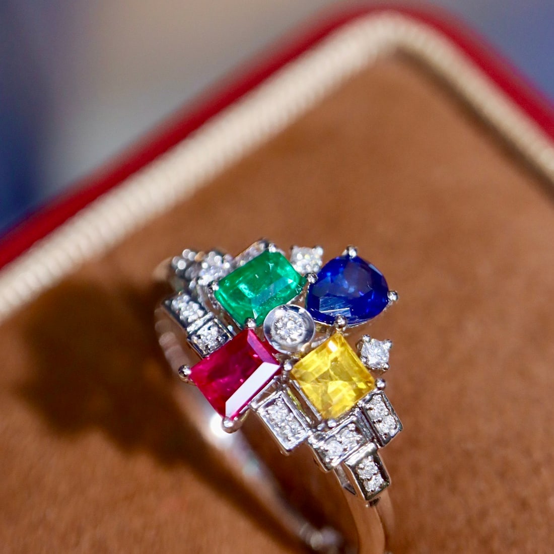 14k Gold 1.44 Ctw Natural Sapphire & Ruby & Emerald & Diamond Ring - 2
