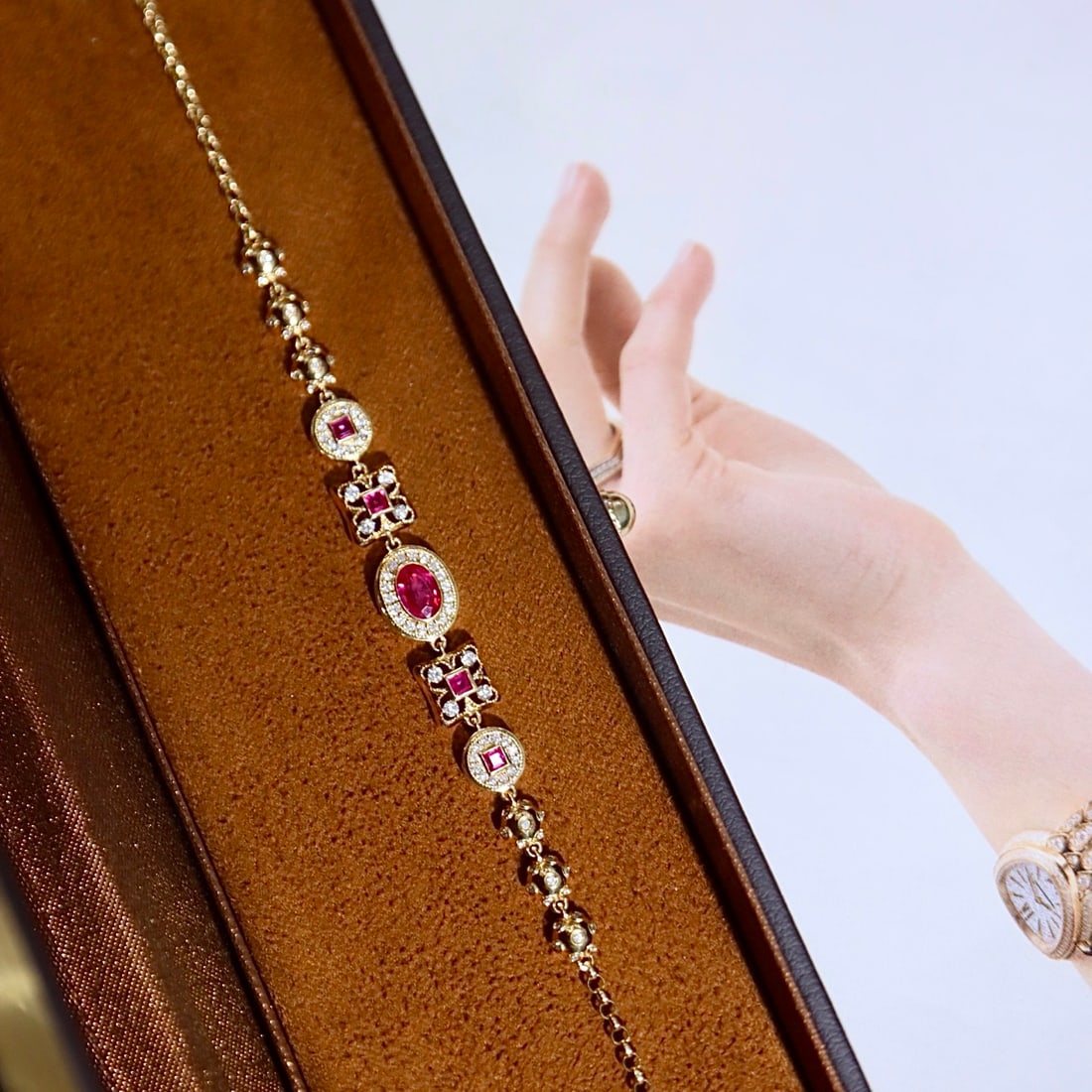 14k Gold 0.63 Ctw Natural Ruby & Diamond Bracelet - 2