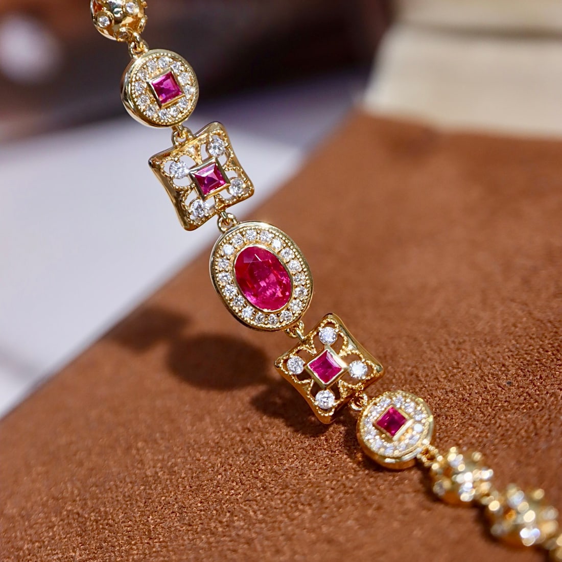 14k Gold 0.63 Ctw Natural Ruby & Diamond Bracelet - 6