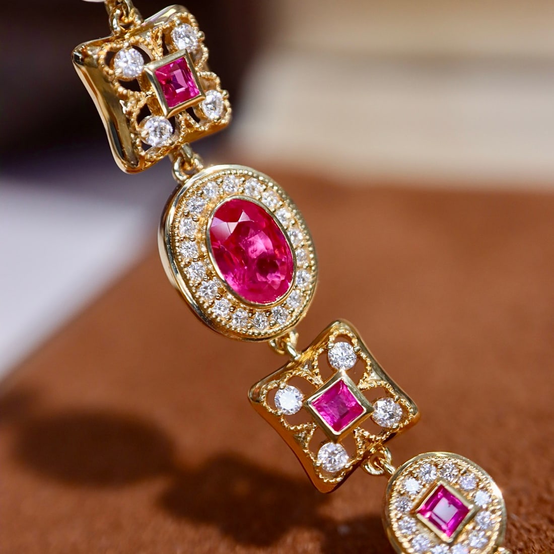 14k Gold 0.63 Ctw Natural Ruby & Diamond Bracelet - 7