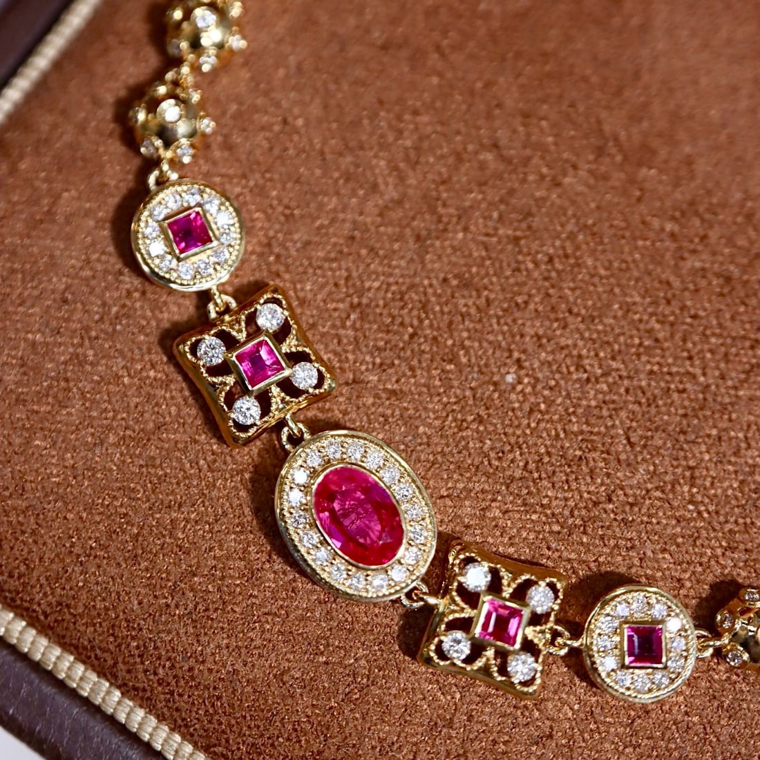 14k Gold 0.63 Ctw Natural Ruby & Diamond Bracelet - 8