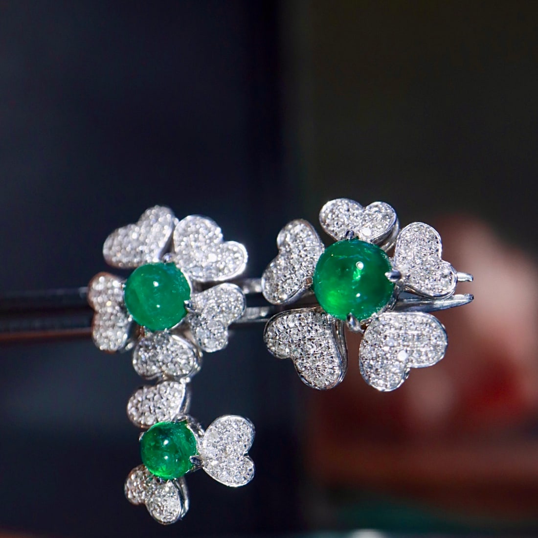 14k Gold 1.75 Ctw Natural Emerald & Diamond Earrings - 4