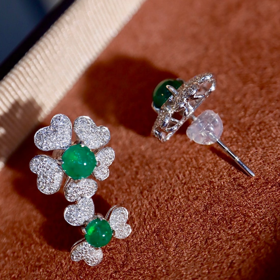 14k Gold 1.75 Ctw Natural Emerald & Diamond Earrings - 7