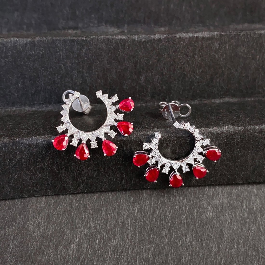 14k Gold 2.3 Ctw Vivid Red Natural Ruby & Diamond Earrings - 2