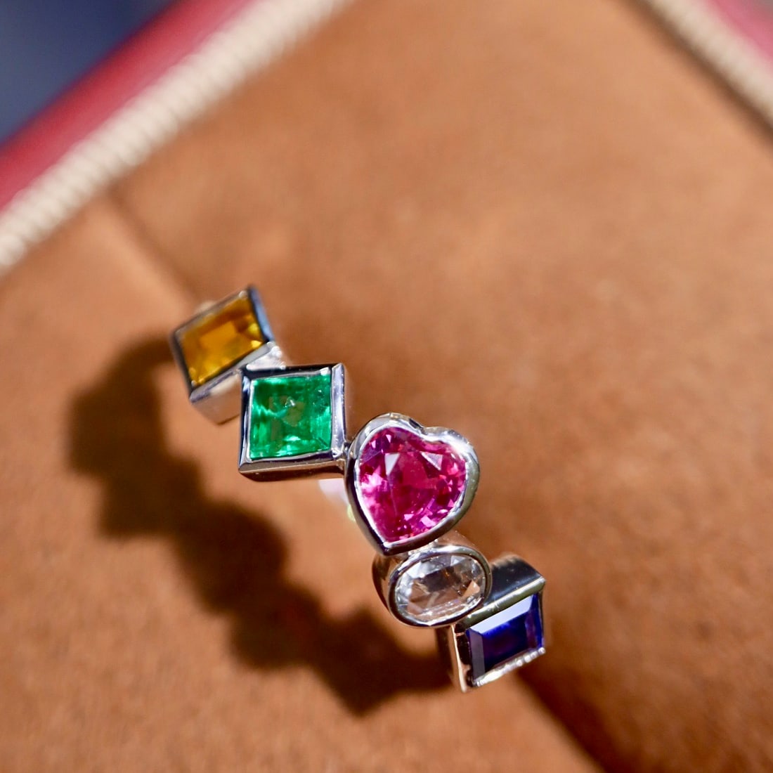 14k Gold 1.07 Ctw Natural Sapphire & Ruby & Emerald & Diamond Ring: Ref:231162048 // gold content:14k gold // ring size:7. 25us // // main gemstone:sapphire & ruby & emerald // shape:multiple // carat weight:1. 02ct // color:color // treatment:natural // // adjacent