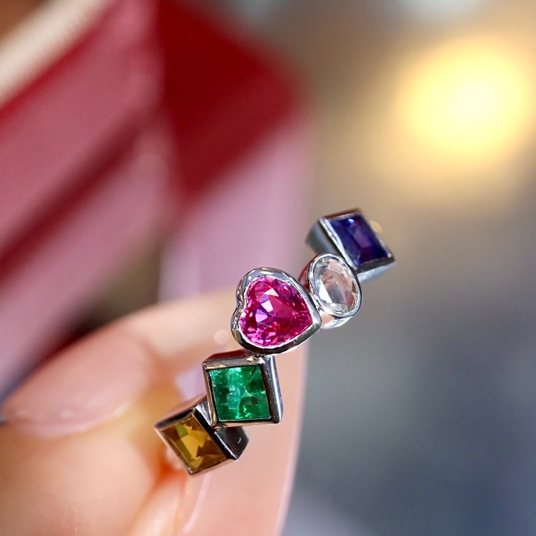 14k Gold 1.07 Ctw Natural Sapphire & Ruby & Emerald & Diamond Ring - 3