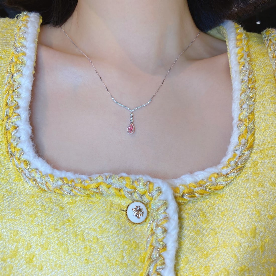 14k Gold 0.8 Ctw Natural Pink Diamond & Diamond Necklace - 6