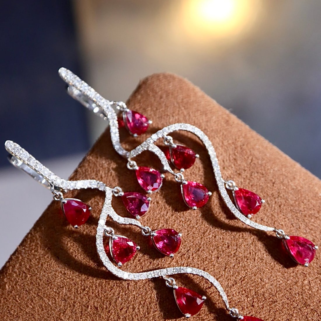 14k Gold 5.26 Ctw Natural Ruby & Diamond Earrings - 7
