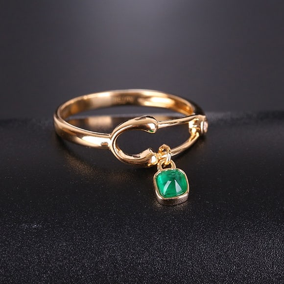 14k Gold 0.22 Ctw Natural Emerald & Diamond Ring - 2