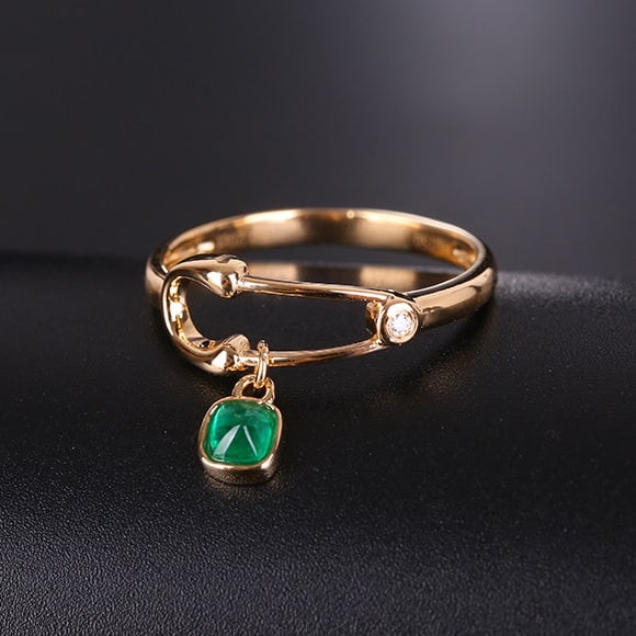 14k Gold 0.22 Ctw Natural Emerald & Diamond Ring - 3