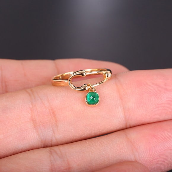 14k Gold 0.22 Ctw Natural Emerald & Diamond Ring - 5