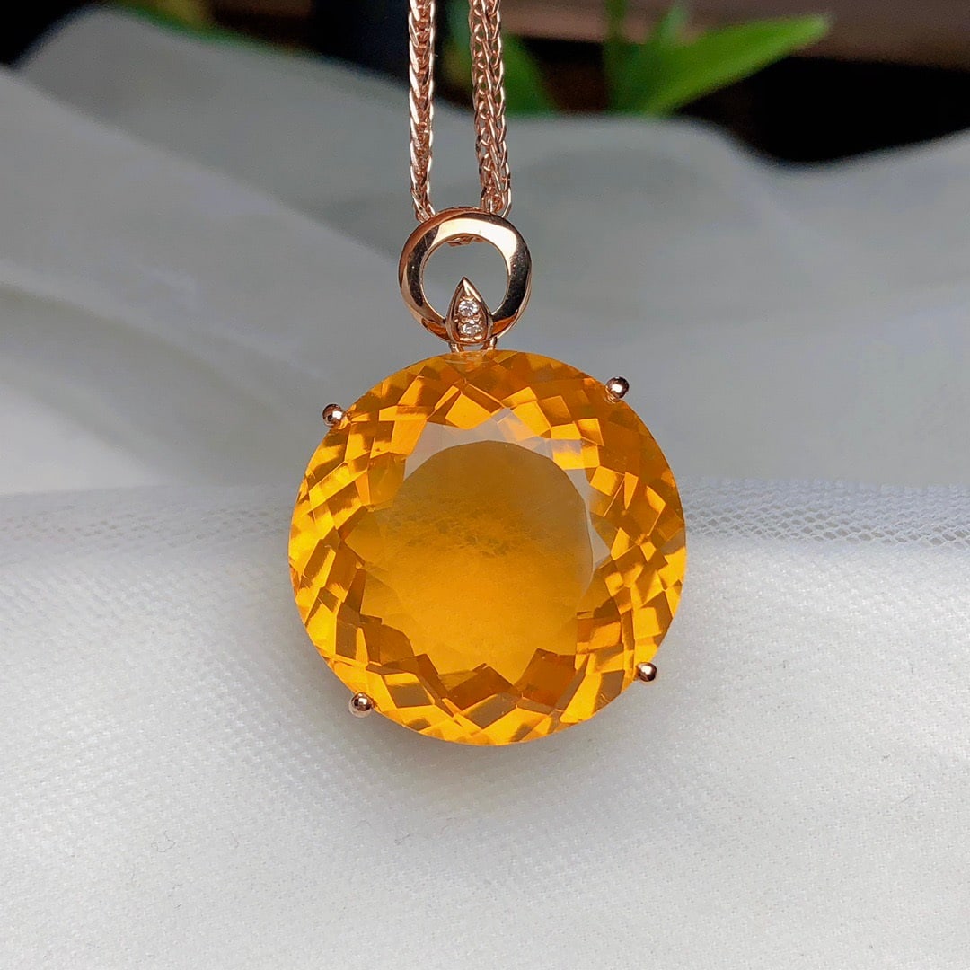 14k Gold 18.80 Ct Natural Citrine & Diamond Pendant( Without Chain ): Ref:231162109 // gold content:14k gold // main gemstone:citrine // shape:round // carat weight:18. 80ct // color:yellow // treatment:natural // cut grade:g // // adjacent gemstone 2 : diamond // numbe