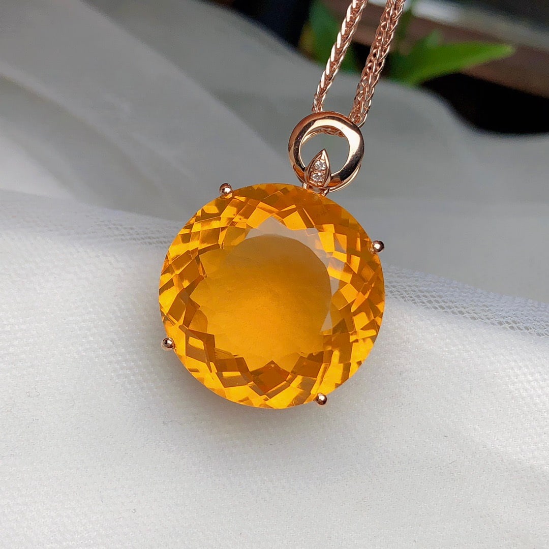 14k Gold 18.80 Ct Natural Citrine & Diamond Pendant( Without Chain ) - 2