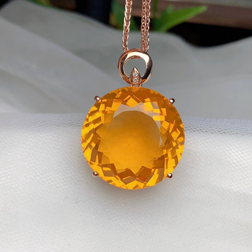 14k Gold 18.80 Ct Natural Citrine & Diamond Pendant( Without Chain ) - 3