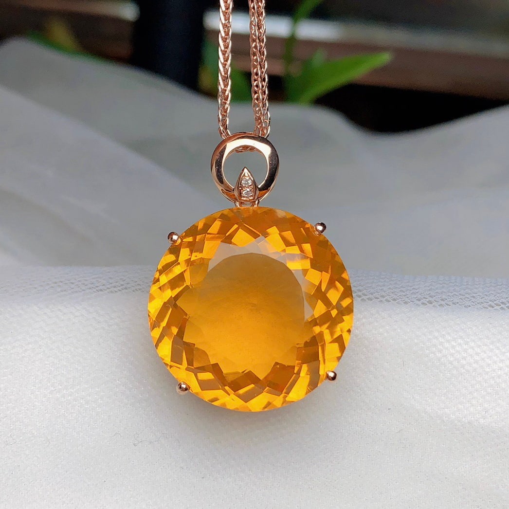 14k Gold 18.80 Ct Natural Citrine & Diamond Pendant( Without Chain ) - 4