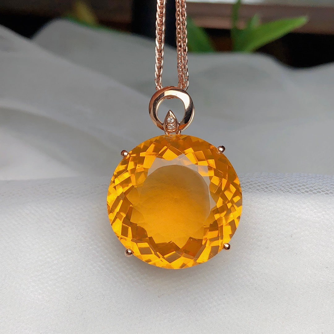14k Gold 18.80 Ct Natural Citrine & Diamond Pendant( Without Chain ) - 5