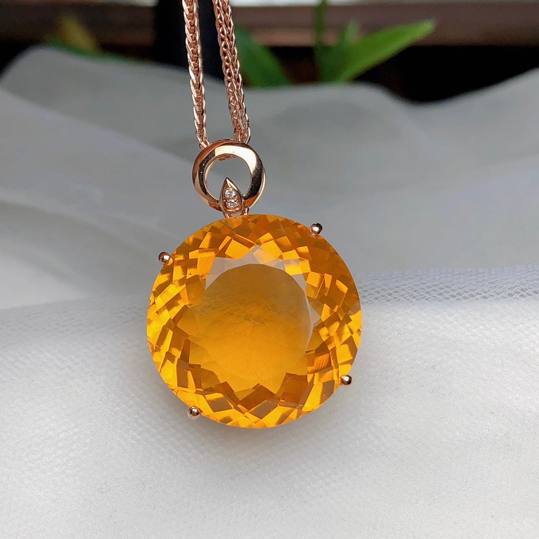 14k Gold 18.80 Ct Natural Citrine & Diamond Pendant( Without Chain ) - 6