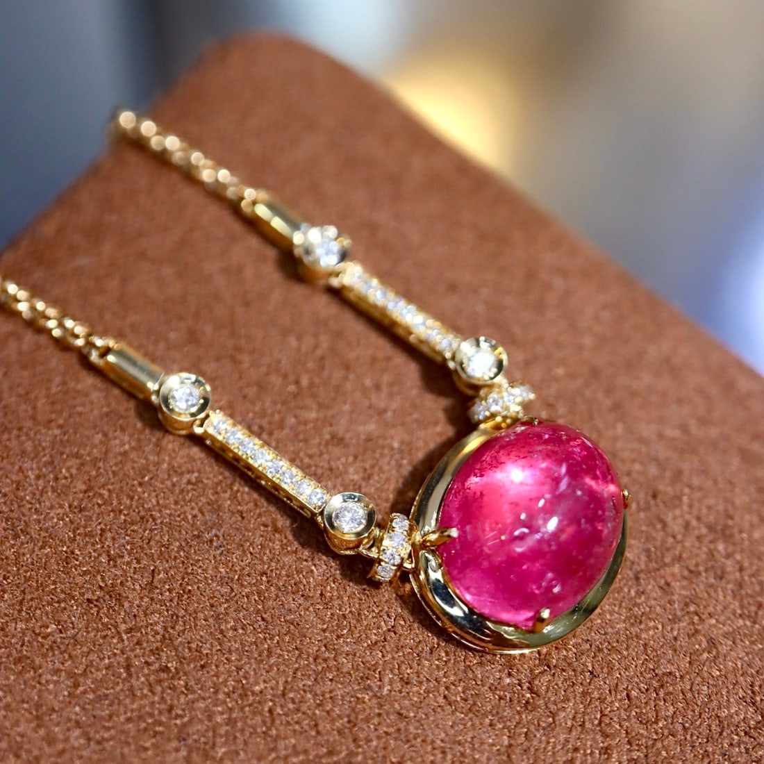 14k Gold 3.77 Ctw Natural Ruby & Diamond Necklace - 2