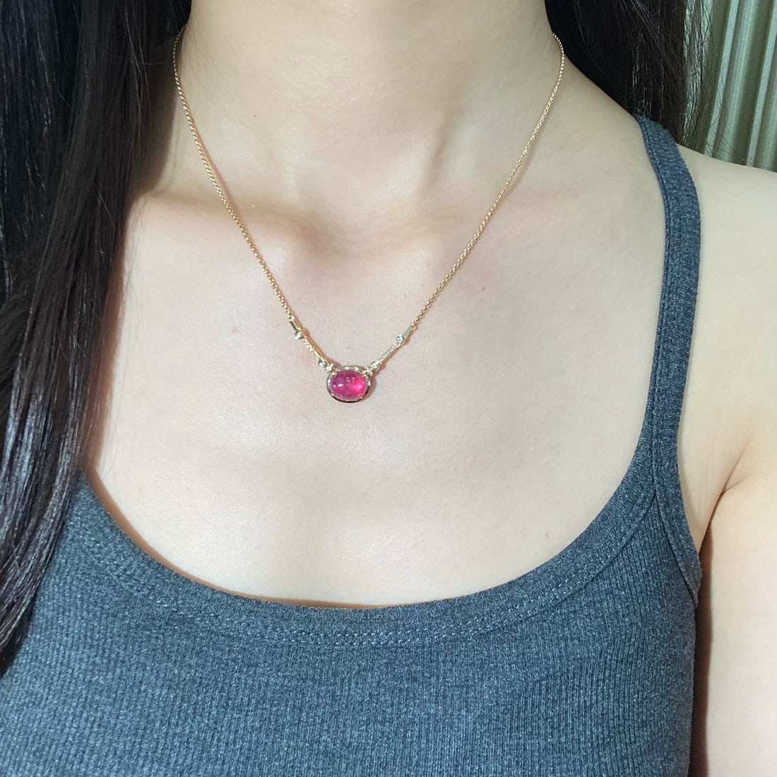 14k Gold 3.77 Ctw Natural Ruby & Diamond Necklace - 8