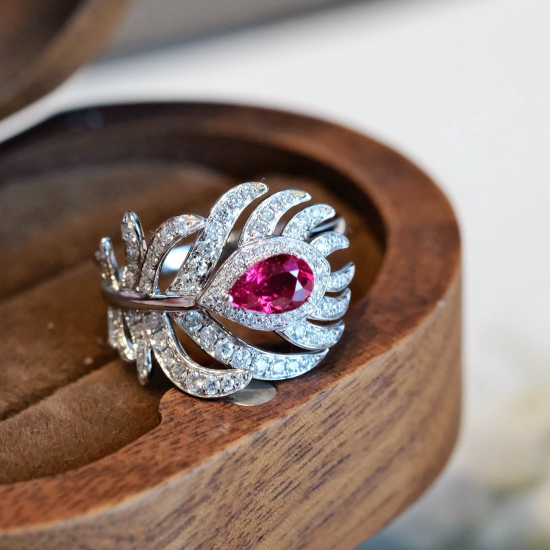 14k Gold 1.28 Ctw Natural Ruby & Diamond Ring: Ref:231162124 // gold content:14k gold // ring size:7. 25us // // main gemstone:ruby // shape:pear // carat weight:0. 82ct // color:red // treatment:natural // // adjacent gemstone 2 : diamond //