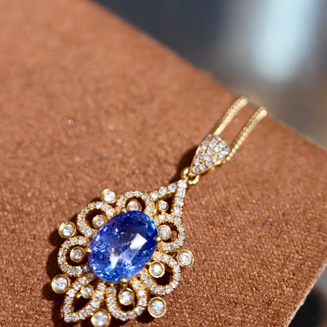 14k Gold 2.98 Ctw Natural Sapphire & Diamond Pendant( Without Chain ) - 2