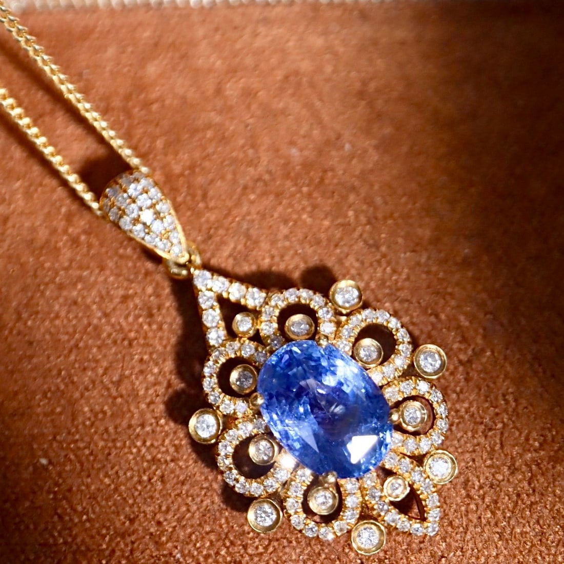 14k Gold 2.98 Ctw Natural Sapphire & Diamond Pendant( Without Chain ) - 3