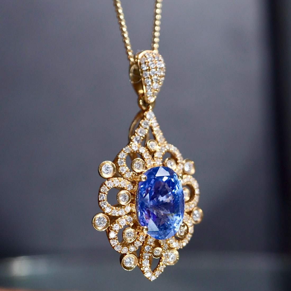 14k Gold 2.98 Ctw Natural Sapphire & Diamond Pendant( Without Chain ) - 5