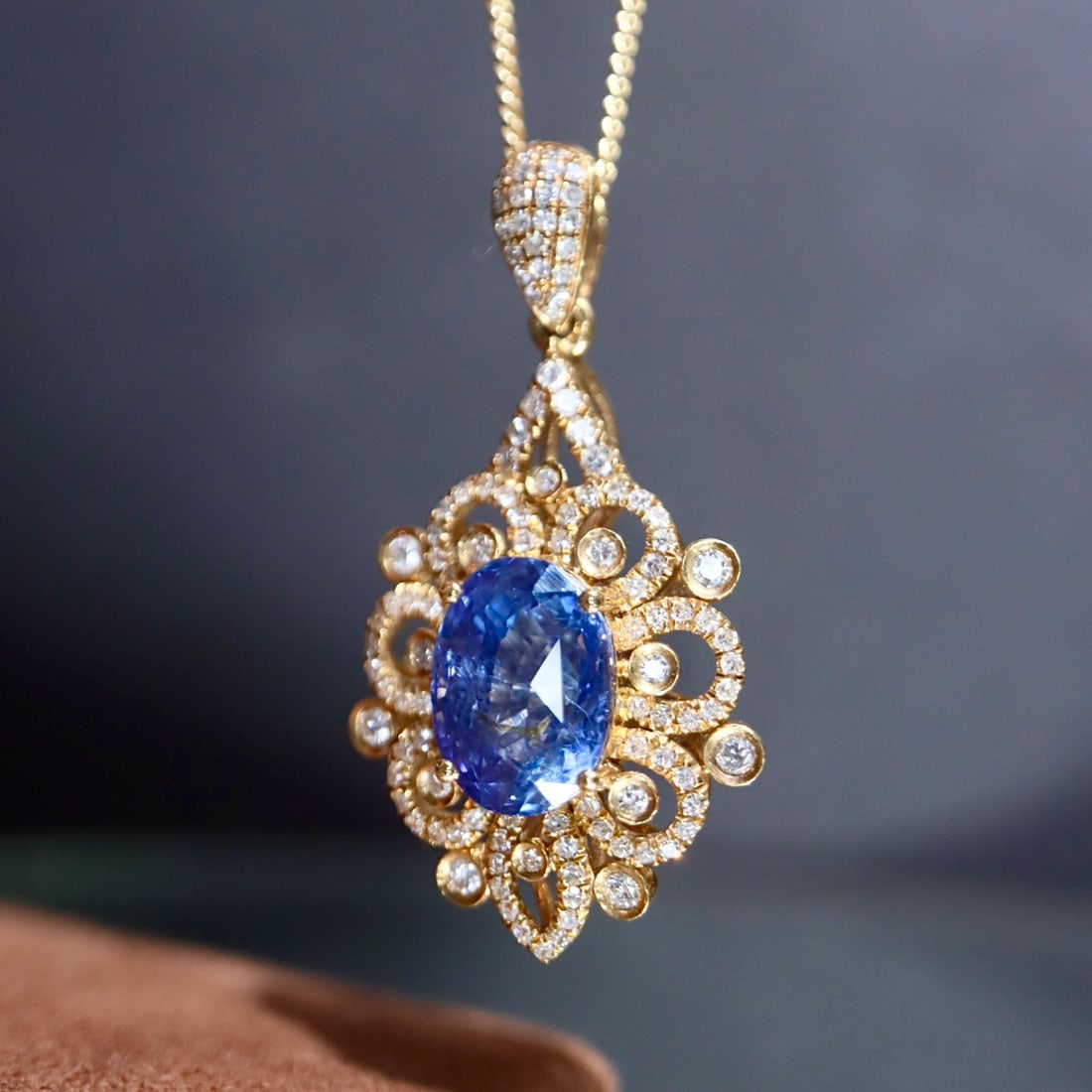 14k Gold 2.98 Ctw Natural Sapphire & Diamond Pendant( Without Chain ) - 6