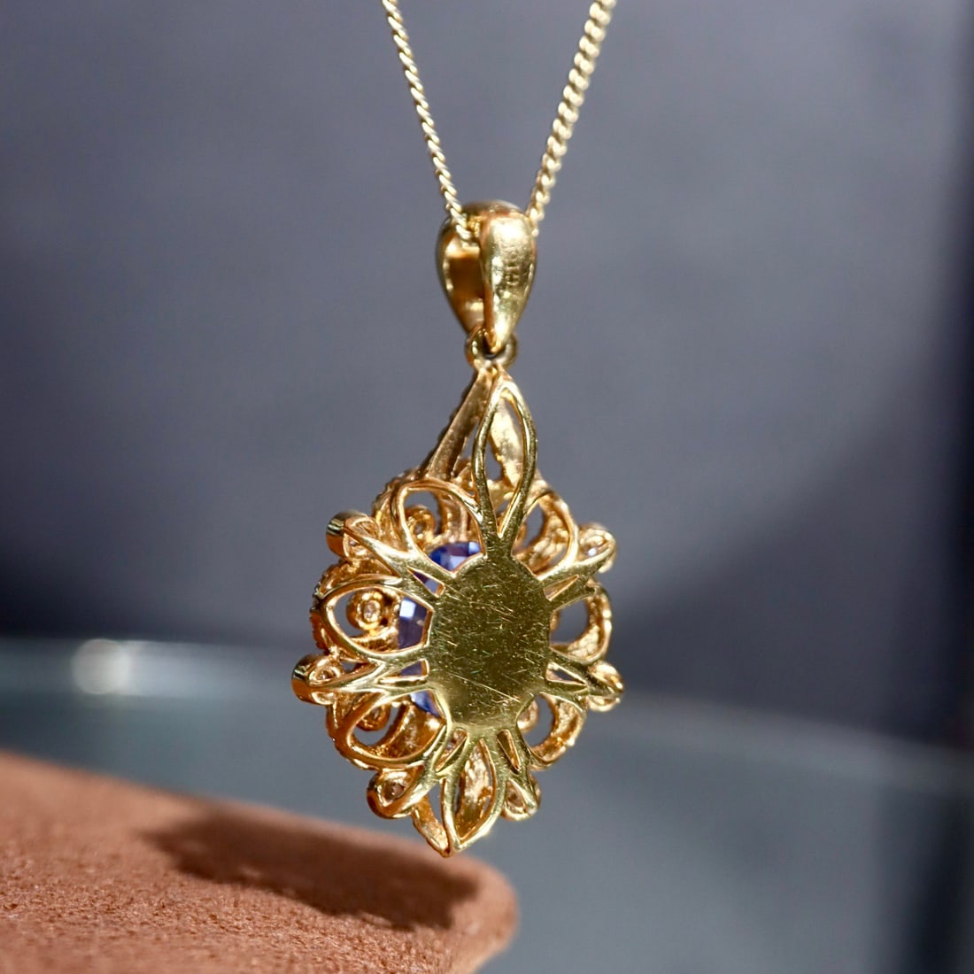 14k Gold 2.98 Ctw Natural Sapphire & Diamond Pendant( Without Chain ) - 7