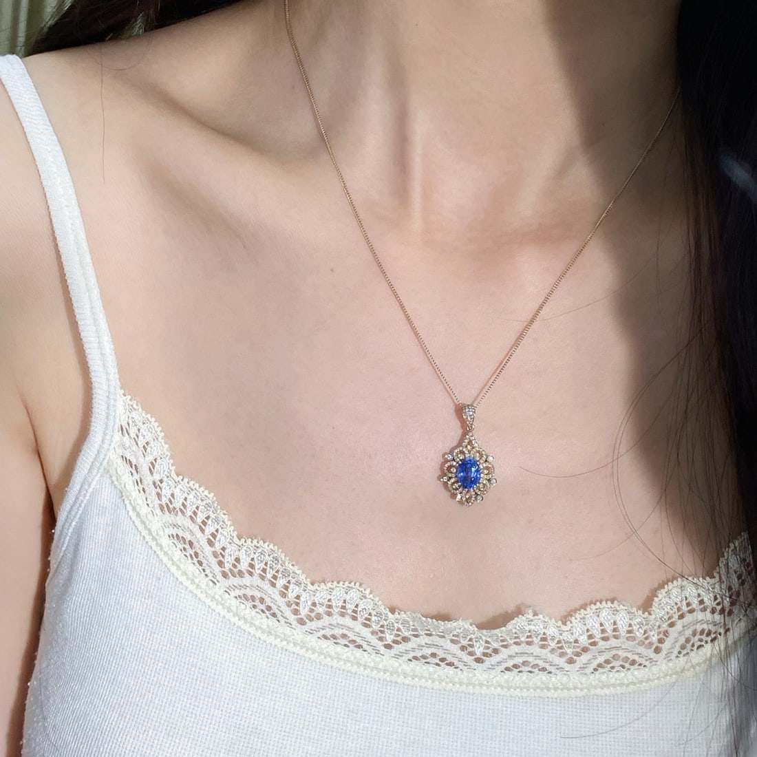 14k Gold 2.98 Ctw Natural Sapphire & Diamond Pendant( Without Chain ) - 8