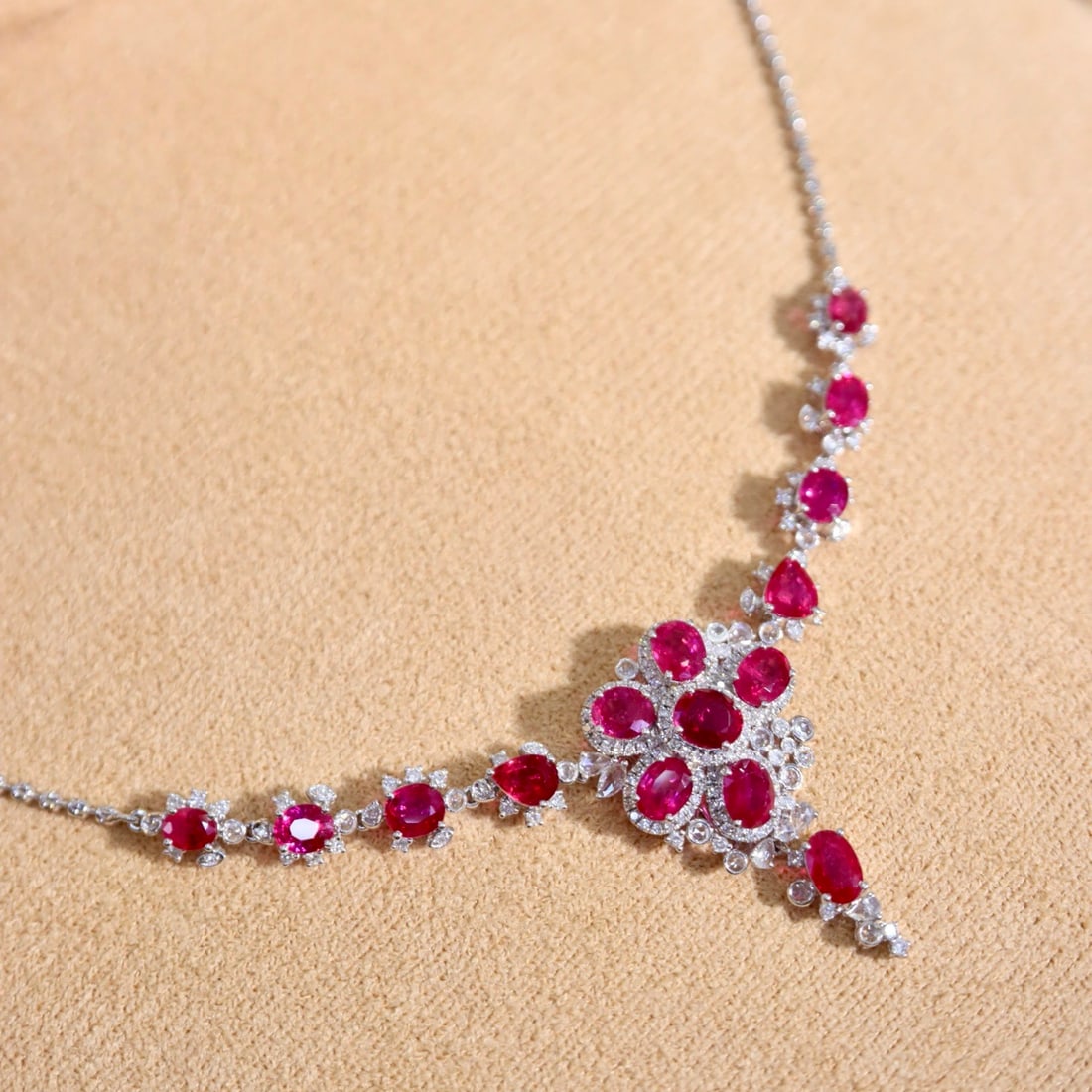 14k Gold 8.65 Ctw Natural Ruby & Diamond Necklace - 2