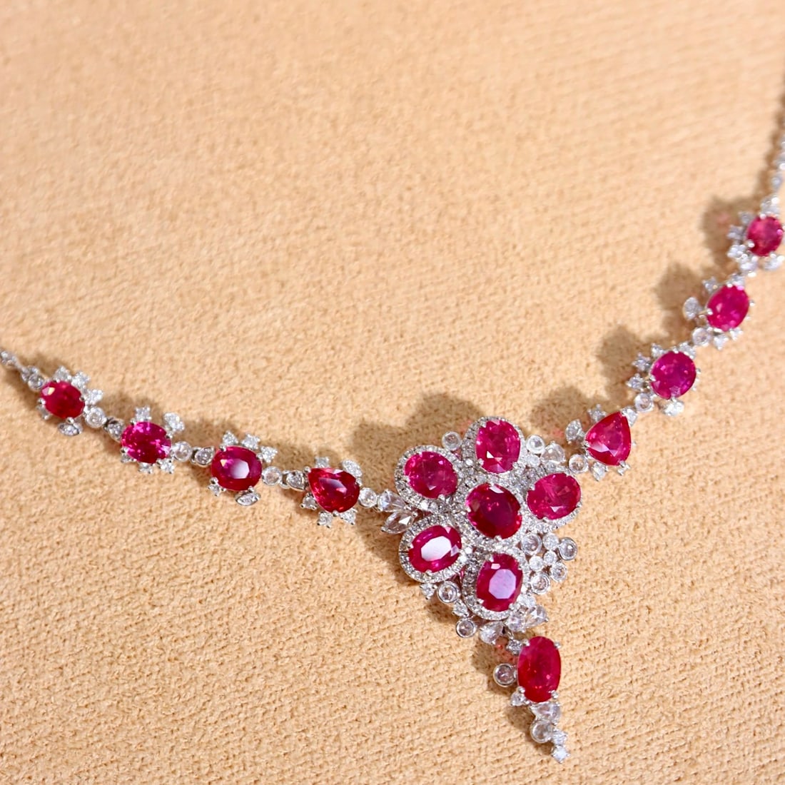 14k Gold 8.65 Ctw Natural Ruby & Diamond Necklace - 4
